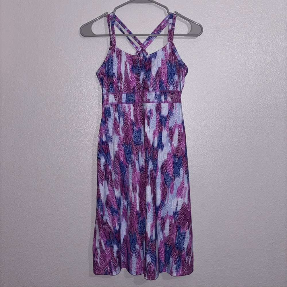 Marmot Taryn Athletic Dress Small Purple Geometric Pattern Built In Shelf Bra